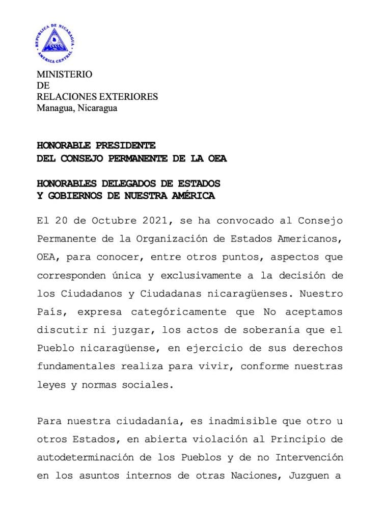 Nicaragua rechaza nueva "injerencia" de la OEA
