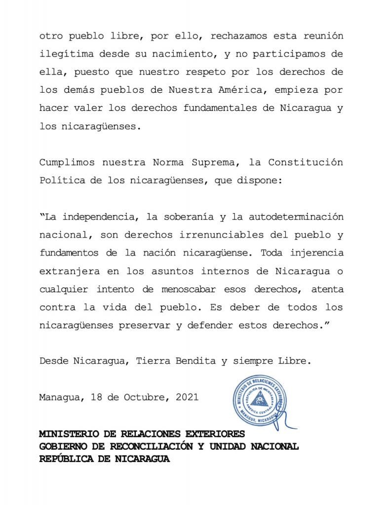Nicaragua rechaza nueva “injerencia” de la OEA