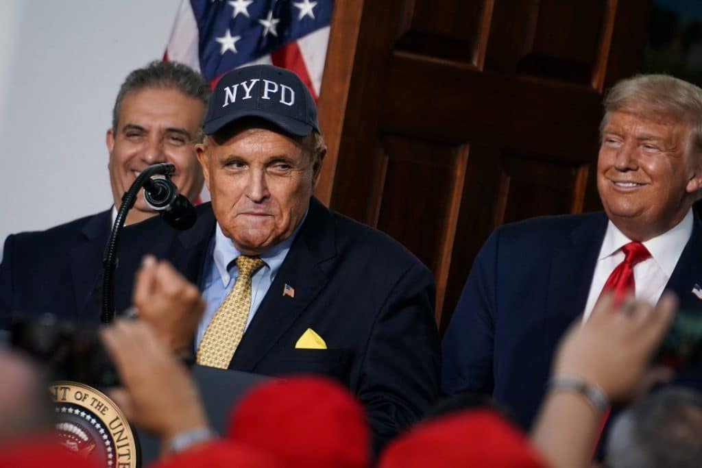 Rudy Giuliani at a press conference, 2021. (REUTERS)