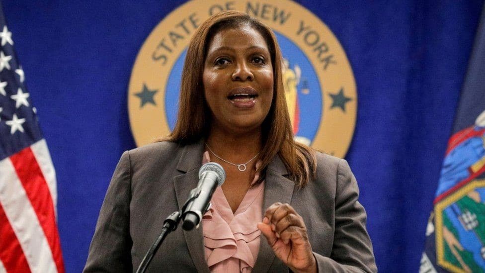 New York State Attorney General Letitia James during a press conference. May 2021. (Reuters)