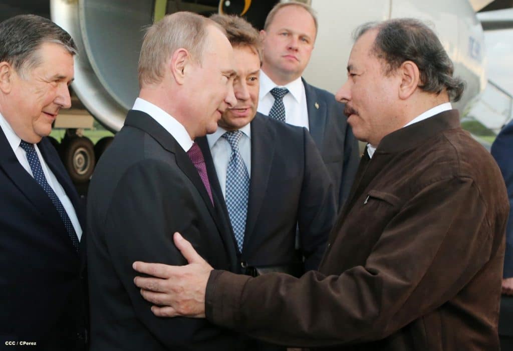 President Vladimir Putin with Daniel Ortega during his visit to Nicaragua, in 2014.