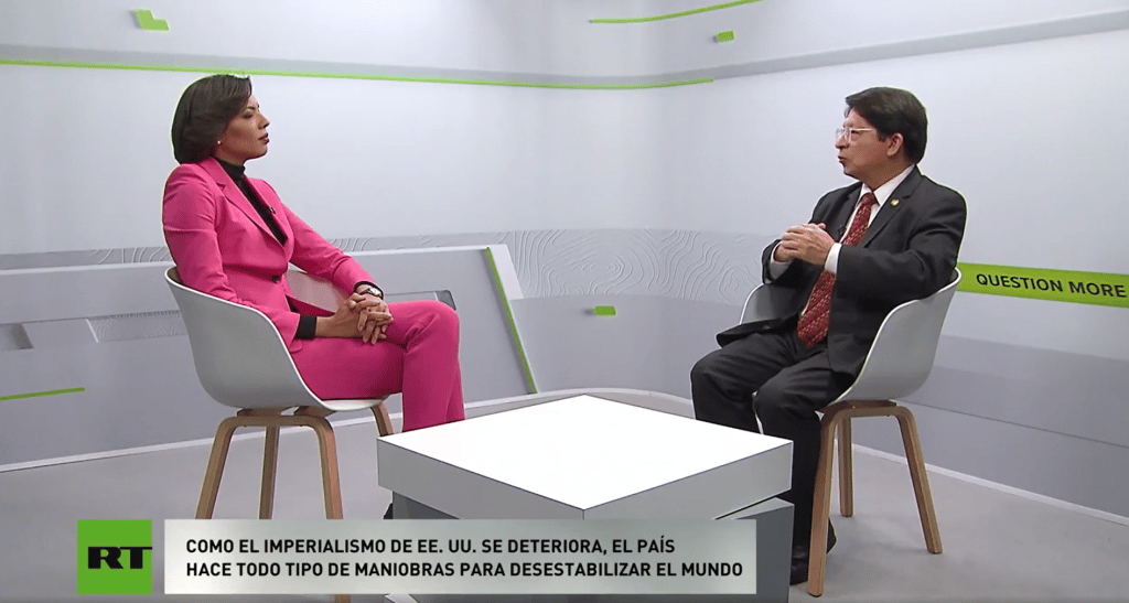 El Ministro de Relaciones Exteriores de Nicaragua, Denis Moncada, en entrevista con el medio Russia Today.