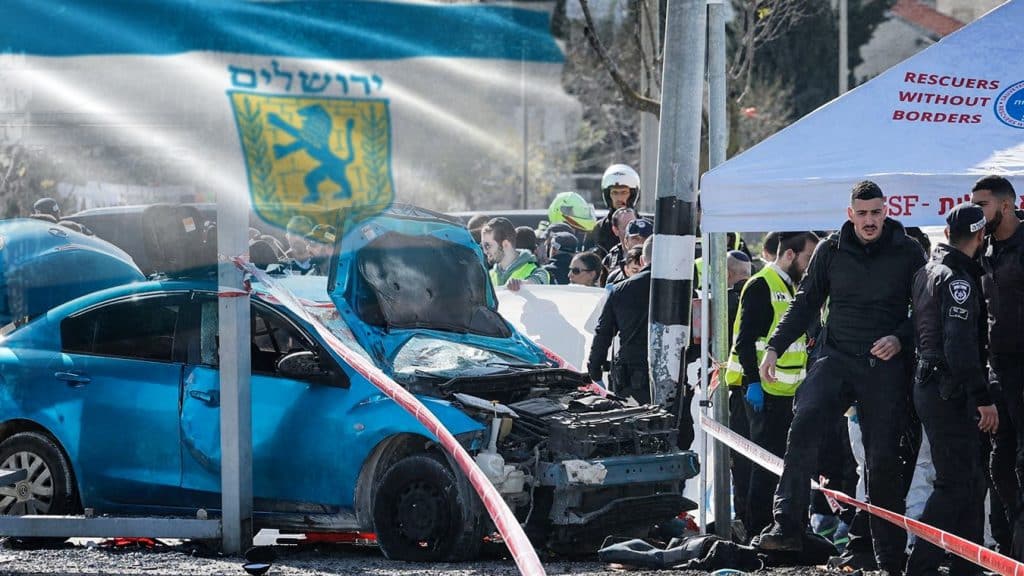 Car rams people at a Jerusalem bus stop