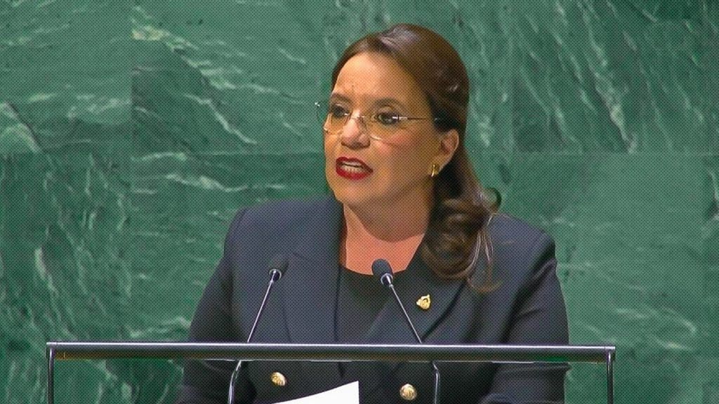 Xiomara Castro in her speech before the UN attacking Western sanctions.