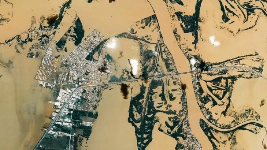 La Corporación Espacial Estatal de Rusia, Roscosmos, compartió una imagen satelital que deja entrever las inundaciones en el Estado.