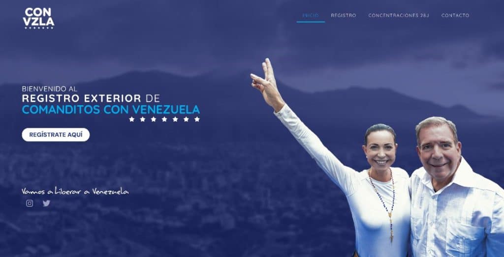 Imagen 1. Página web de registro exterior de comanditos en Venezuela