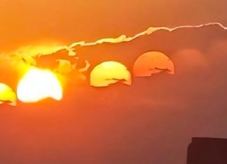 Siete soles aparecen en el cielo de China Los siete soles reflejados en el cielo, capturó la atención de los habitantes de Sichuan, China.