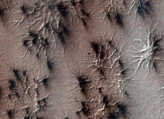 NASA descubre origen de las arañas de “Marte” Sublimación del hielo de dióxido de carbono en Marte, libera gas que al calentar genera agrietamientos en forma de “arañas”.