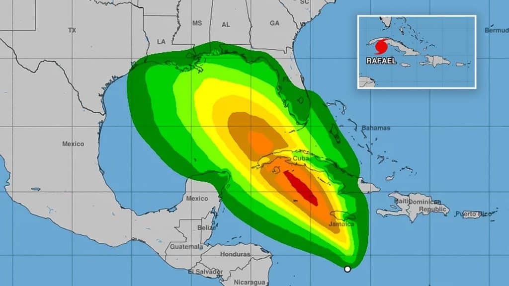 Cuba emite “Fase de Alarma Ciclónica” en las provincias occidentales y centrales a consecuencia del huracán Rafael.