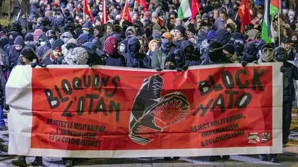 La protesta en apoyo a Palestina coincidió con la llegada de representantes de los países miembros de la OTAN a Canadá.