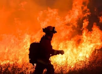 Bomberos luchan contra incendio Hughes en Los Ángeles, EEUU Bomberos combaten el incendio Hughes en Los Ángeles.