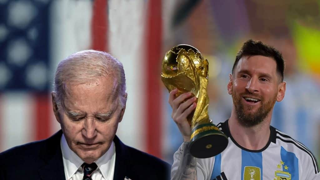 Joe Biden queda esperando a Leonel Messi, en la ceremonia de reconocimiento y entrega de la Medalla Presidencial de la Libertad.