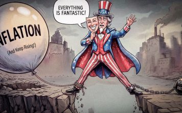 China ironiza sobre la deuda de Estados Unidos Caricatura del Tío Sam entre inflación creciente y una economía en declive, en referencia a la deuda de Estados Unidos.