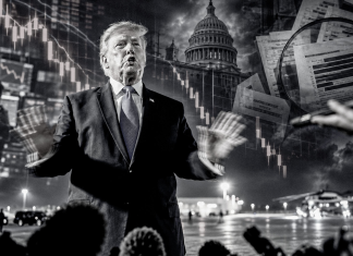 Donald Trump bajo la lupa por miles de operaciones bursátiles Donald Trump comparece ante la prensa. La imagen compuesta refleja gráficas bursátiles y el Capitolio de fondo