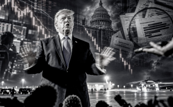 Donald Trump bajo la lupa por miles de operaciones bursátiles Donald Trump comparece ante la prensa. La imagen compuesta refleja gráficas bursátiles y el Capitolio de fondo