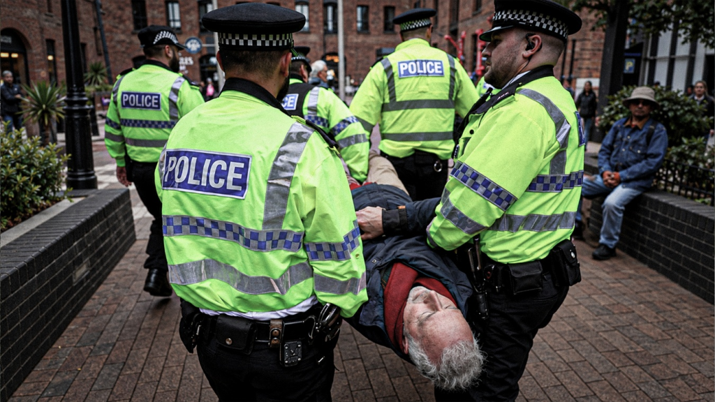 Policía británica detienen a un manifestante propalestina