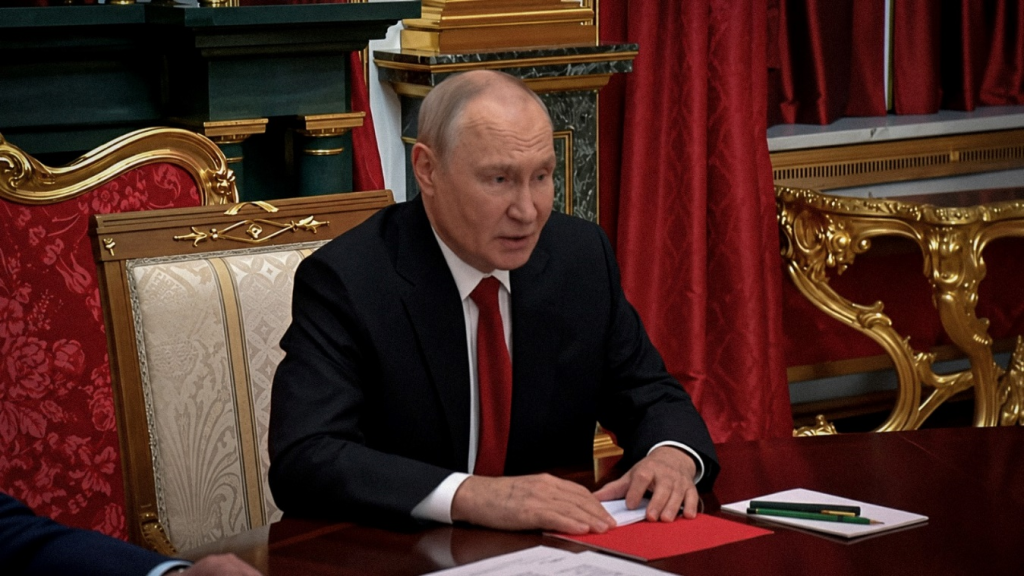 Vladímir Putin, presidente de Rusia, durante una mesa de diálogo en el Kremlin.