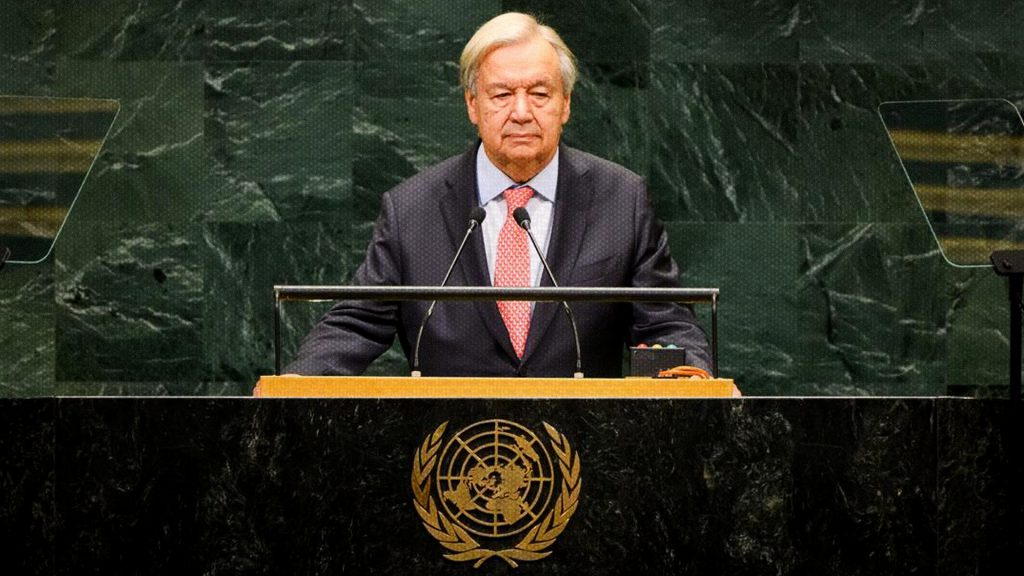 António Guterres durante su discurso sobre inteligencia artificial en la ONU
