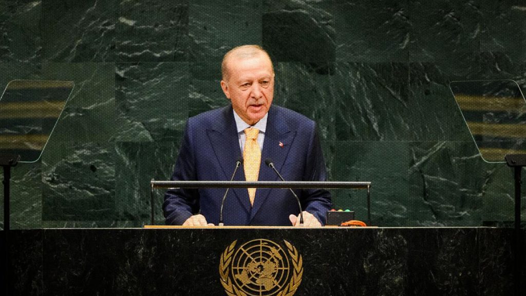 Recep Tayyip Erdoğan durante su discurso sobre Gaza ante la Asamblea General de la ONU