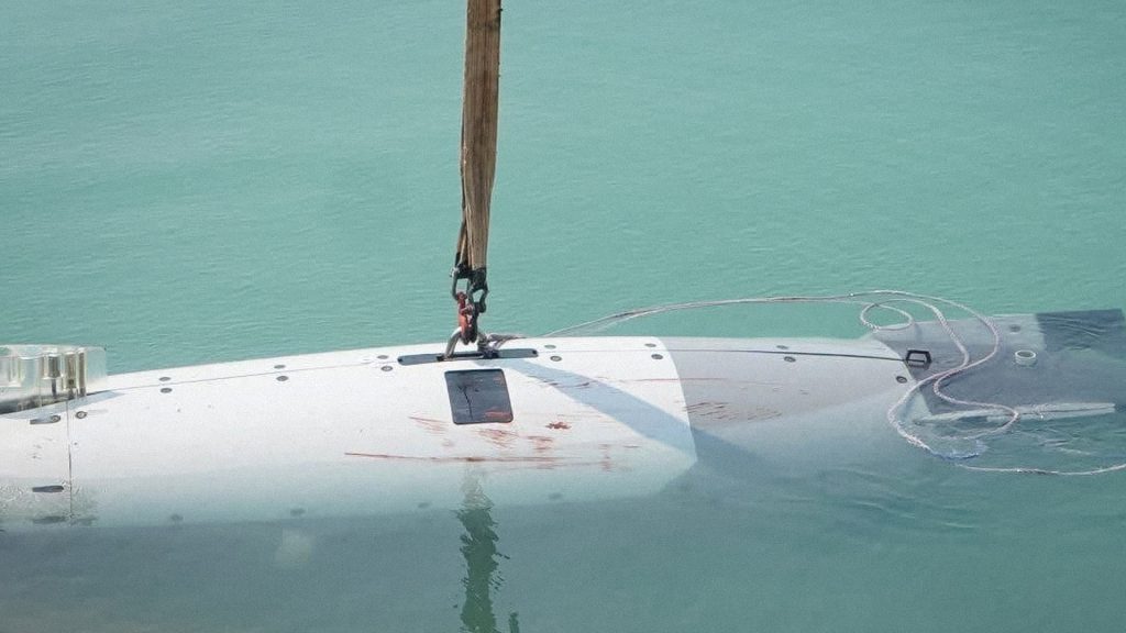 Dron submarino estadounidense Dive-LD mostrado tras su captura por Irán.
