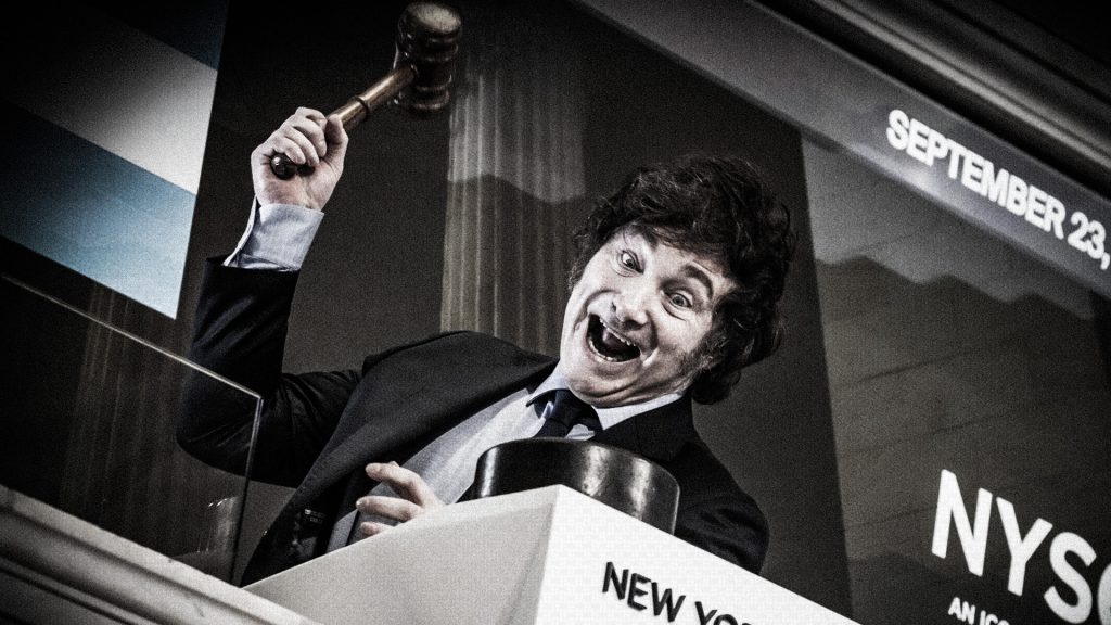 Javier Milei durante su visita a la Bolsa de Nueva York en 2024