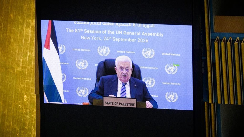 Mahmoud Abbas durante su discurso pregrabado ante la Asamblea General de la ONU.