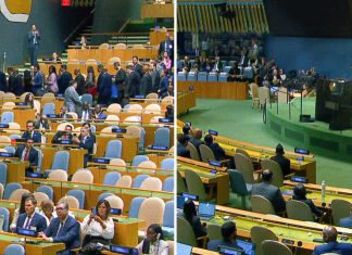 Netanyahu fue recibido con abucheos y rechazo en la ONU Vista del recinto de la Asamblea General de la ONU durante la salida de representantes previo al discurso de Benjamín Netanyahu