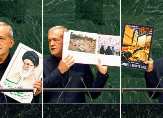 Irán en la ONU: Estados Unidos es el verdadero terrorista Masoud Pezeshkian muestra imágenes durante su discurso ante la ONU sobre los ataques contra Irán
