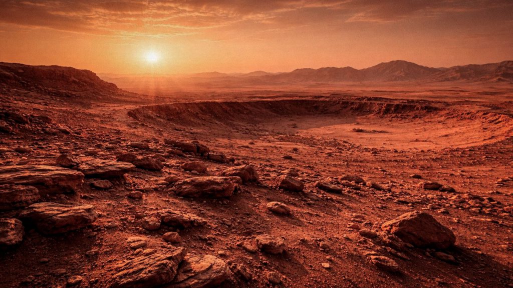 Recreación generada con inteligencia artificial que representa la superficie del planeta Marte