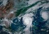 Atlántico rompe récord de 60 años sin huracanes en plena temporada ciclónica Imagen satelital de sistemas tropicales sobre el océano Atlántico.