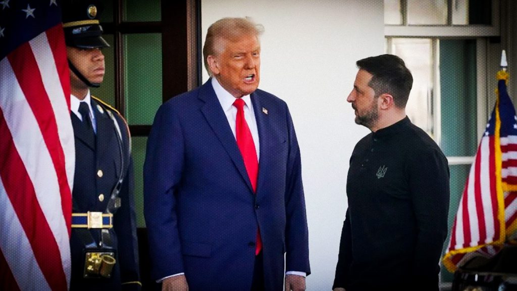 Donald Trump conversa con Volodímir Zelenski durante un encuentro oficial en Estados Unidos.