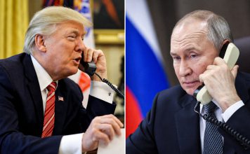 ¿Qué hablaron Putin y Trump durante su llamada telefónica? Montaje de dos mandatarios durante conversaciones telefónicas sobre el conflicto en Ucrania.