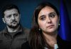 Exvocera de Ucrania: Zelenski evitó el servicio militar obligatorio cuatro veces En primer plano Yulia Méndel, exsecretaria de prensa de Ucrania y Volodímir Zelenski al fondo