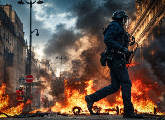 Francia registra 1.800 detenidos tras protestas contra el costo de la vida Policía durante un operativo contra protestas de Francia