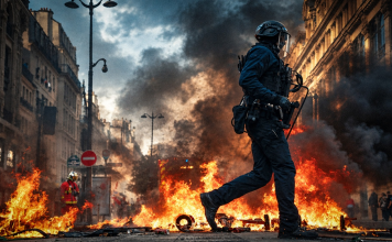 Francia registra 1.800 detenidos tras protestas contra el costo de la vida Policía durante un operativo contra protestas de Francia