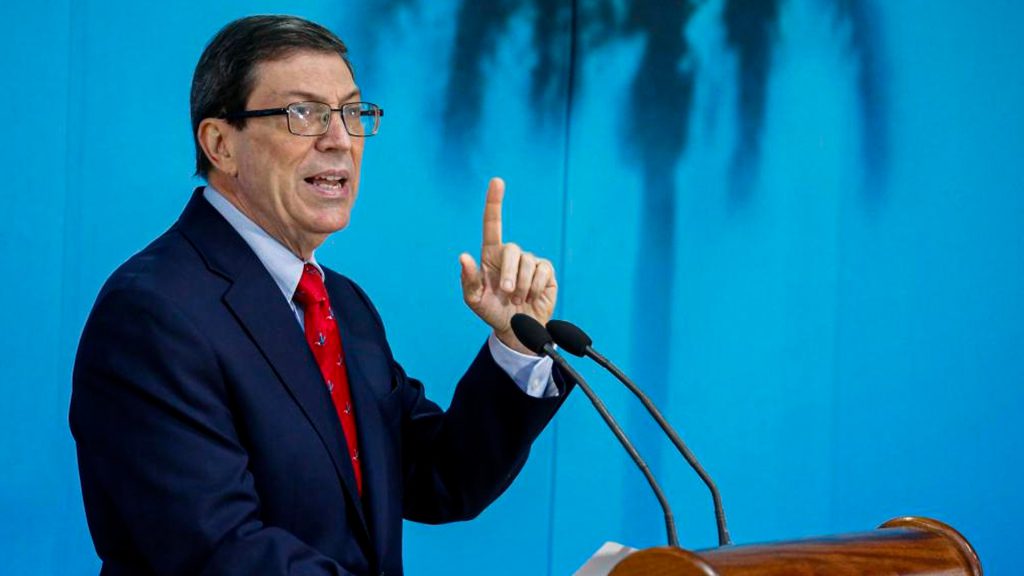 Bruno Rodríguez durante una intervención pública como canciller de Cuba.