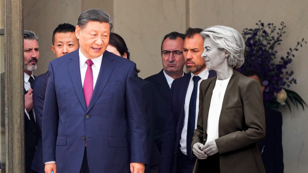 Xi Jinping y Ursula von der Leyen en una composición sobre el acuerdo comercial entre China y la Unión Europea.