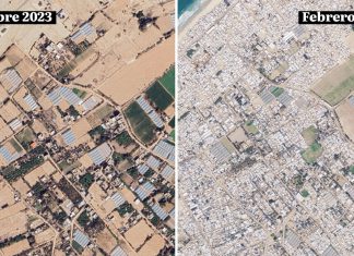 Israel restringe a los palestinos el acceso al 65 % de Gaza Imágenes satelitales comparan una zona despejada de Gaza en octubre de 2023 con la misma área superpoblada en 2026, debido al confinamiento forzado de palestinos