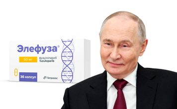 Rusia registra nuevo fármaco contra el cáncer de mama y ovario Vladímir Putin junto a una representación del medicamento Elefuza de Rusia.