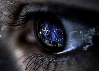 Israel monta espionaje cibernético contra la Comisión Europea y la OTAN Imagen conceptual de vigilancia digital con los símbolos de la OTAN y la Unión Europea reflejados en un ojo.