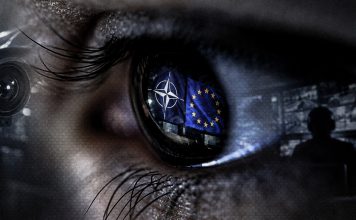 Israel monta espionaje cibernético contra la Comisión Europea y la OTAN Imagen conceptual de vigilancia digital con los símbolos de la OTAN y la Unión Europea reflejados en un ojo.