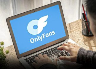 ¿Qué países gastan más en OnlyFans? Computadora portátil con el logotipo de OnlyFans en una pantalla azul.