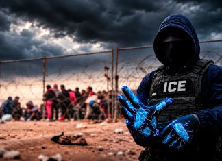 Guantes eléctricos que usará ICE provocan “dolor intenso” Imagen generada con IA de un agente de ICE con guantes eléctricos durante una detención.