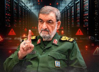 Irán advierte ataques contra infraestructura tecnológica de Estados Unidos Imagen generada con IA de un general iraní frente a servidores y alertas de seguridad informática.