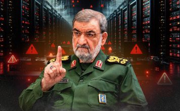 Irán advierte ataques contra infraestructura tecnológica de Estados Unidos Imagen generada con IA de un general iraní frente a servidores y alertas de seguridad informática.