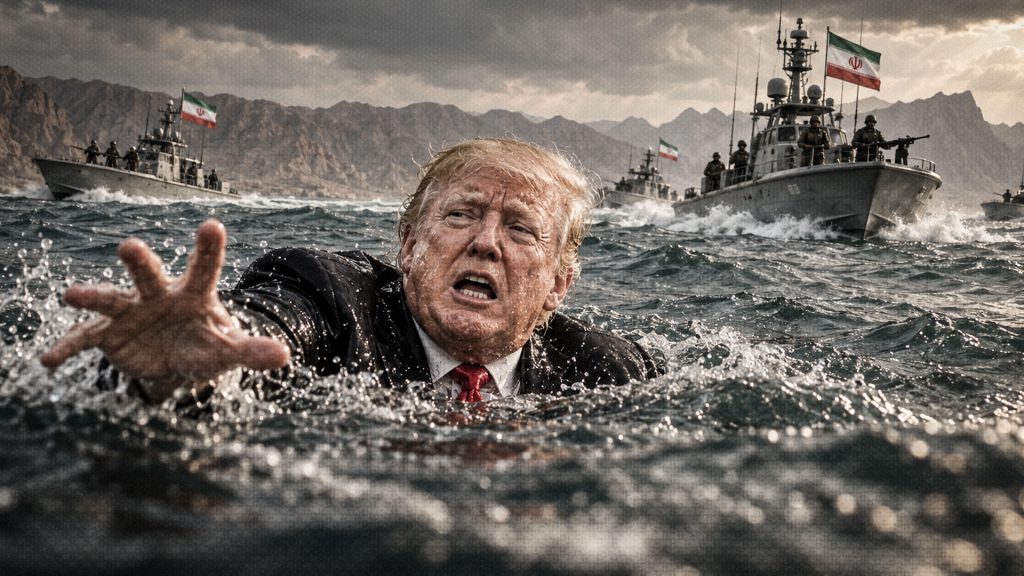 Imagen generada con IA de Donald Trump en el mar frente a embarcaciones militares iraníes.