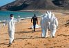 Naufragio en Yibuti deja 139 migrantes muertos y 84 desaparecidos Personal de emergencia con trajes de protección durante labores de recuperación en una playa de Yibuti.