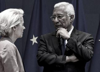 Rusia advierte sabotaje europeo a las iniciativas de paz Úrsula von der Leyen y António Costa conversan durante un encuentro en Bruselas, Bélgica.