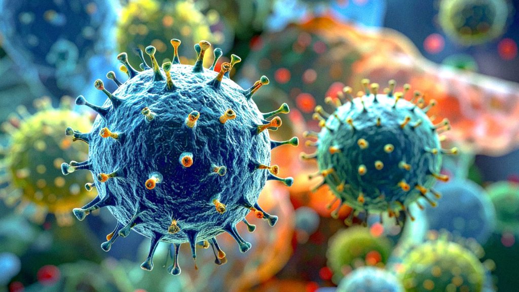 Ilustración microscópica de partículas virales representativas del virus Shamonda.