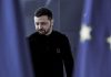 Rusia cuestiona dependencia de Ucrania de fondos occidentales ante déficit multimillonario Volodímir Zelenski durante una cumbre en Bruselas con banderas de la Unión Europea.